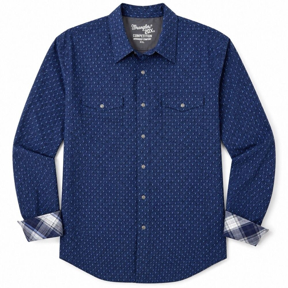 Wrangler 20X Competition Western Pearl Snap Shirt Men’s XXL Blue Cowboy Rodeo